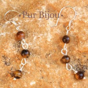 Shop Tiger Eye Earrings! Boucles oreilles Argent 925 et Oeil de Tigre 4mm | Natural genuine Tiger Eye earrings. Buy crystal jewelry, handmade handcrafted artisan jewelry for women.  Unique handmade gift ideas. #jewelry #beadedearrings #beadedjewelry #gift #shopping #handmadejewelry #fashion #style #product #earrings #affiliate #ad
