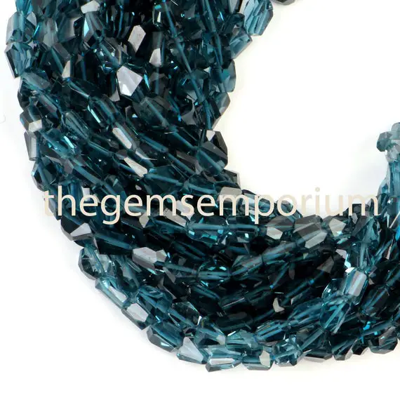 London Blue Topaz Faceted Fancy Nugget Shape Beads, Topaz Faceted Beads, Topaz Nugget Beads, 3x5-6x8 Mm London Blue Topaz Beads