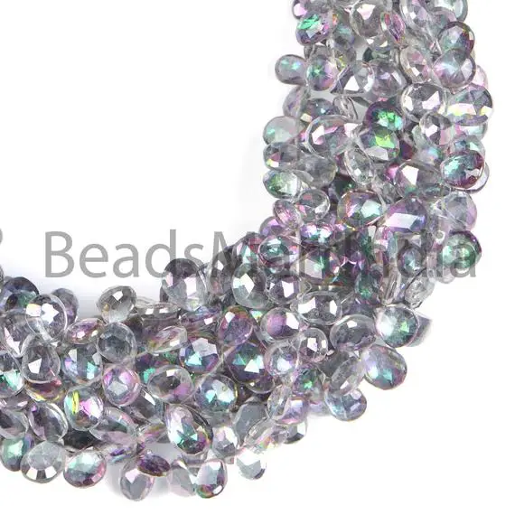 Mystic Topaz Faceted Pear Shape Beads, 5x6-6x9 Mm Mystic Topaz Beads, Faceted Mystic Topaz Beads, Side Drill Pears Shape Mystic Topaz Beads