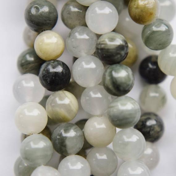Genuine Green Tourmalinated Quartz Beads, Green Line Quartz Beads - Round 6 Mm Gemstone Beads - Full Strand 15 1/2", 62 Beads, A Quality