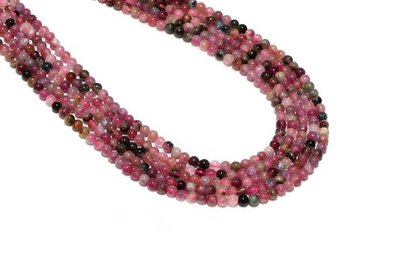 Multi Color Tourmaline,round Beads,gemstone Beads,tourmaline Necklace,beaded Necklace,knotted Necklace,diy Necklaces - 16" Full Strand