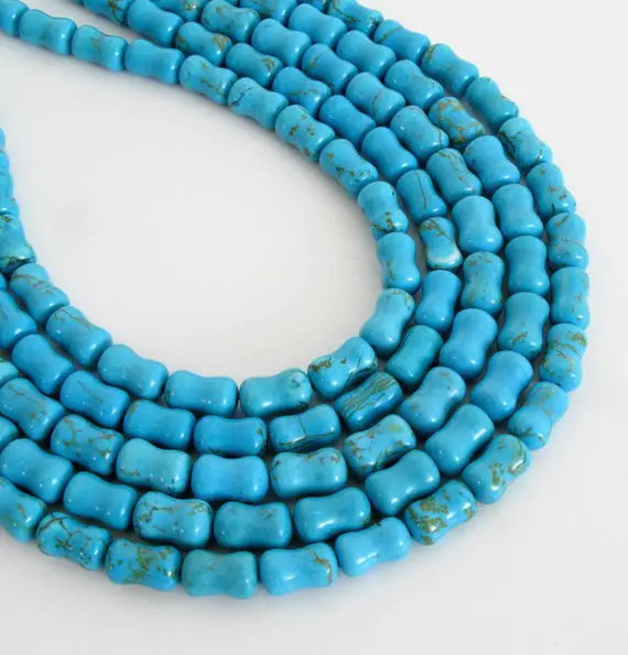 12mm Chalk Turquoise Dogbone Beads - 8 Beads - Chalk Turquoise Beads - Turquoise Beads, Blue Turquoise Beads, Turq208