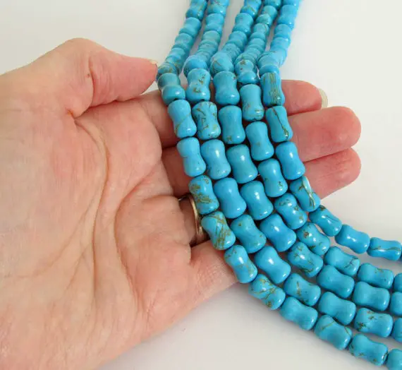 12mm Chalk Turquoise Dogbone Beads, Chalk Turquoise Beads - 7" Strand Turquoise Beads, Blue Turquoise Beads, Turq208