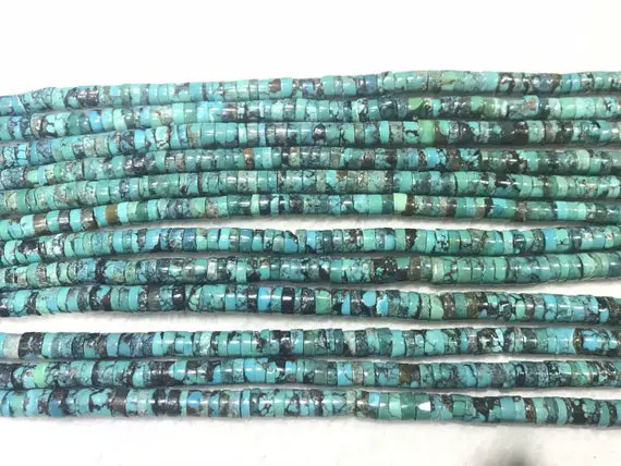 Natural Turquoise 3-3.5mm Heishi Blue Genuine Loose Grade Ab Beads 15 Inch Jewelry Supply Bracelet Necklace Material Support
