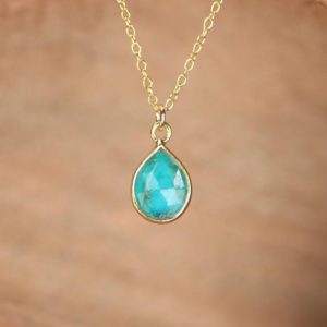 Turquoise drop necklace in gold, gemstone teardrop necklace, healing stone pendant, solitaire necklace, boho necklace, gold bezel necklace | Natural genuine Turquoise pendants. Buy crystal jewelry, handmade handcrafted artisan jewelry for women.  Unique handmade gift ideas. #jewelry #beadedpendants #beadedjewelry #gift #shopping #handmadejewelry #fashion #style #product #pendants #affiliate #ad