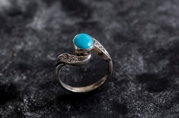 Turquoise Ring, Natural Turquoise, Vintage Ring, Arizona Turquoise, 2 Carats, Real Turquoise, Sleeping Beauty Turquoise, Solid Silver Ring