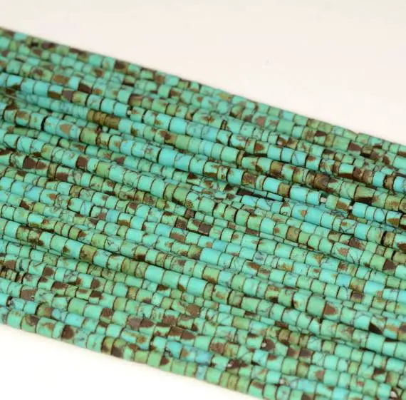 2x2mm Turquoise Gemstone Green Brown Round Tube Heishi 2mm Loose Beads 12.5 Inch Full Strand (80005621-473)