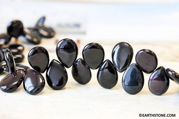 XL Rainbow Obsidian 15x20mm 18x25mm 22x30mm Flat Pear Briolette Beads 8 inches long Strand REAL Black Color gemstones  Not Dyed