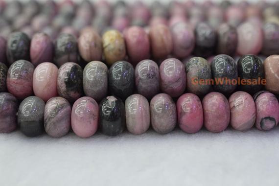 15.5" 8x12mm Natural Rhodonite Rondelle Beads, Natural Black Line Rhodonite Disc Beads,black Web Rhodonite Roundel Beads 8x12mm Qgc