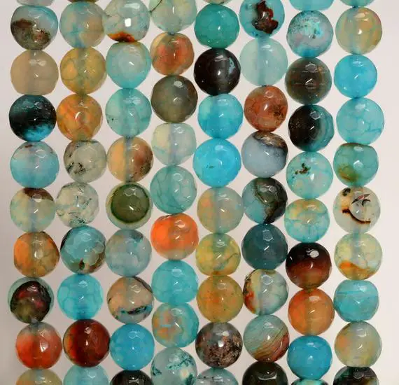 8mm Mix Dragon Vein Agate Gemstone Faceted Round Loose Beads 15 Inch Full Strand (80002823-a57)