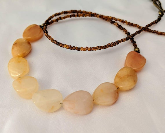 Statement Ombré Agate Necklace. Long Necklace, Perfect For Layering. Orange, Yellow, Cream & Brown, Gradient. Autumn, Thanksgiving Hues