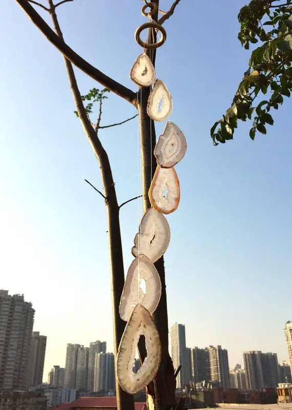 Gray Agate Windchime Agate Slice Wind Chime Multicolor Wind Chimes Agate Geode Home Decor Crystal Gift Home Window Eave Decoration
