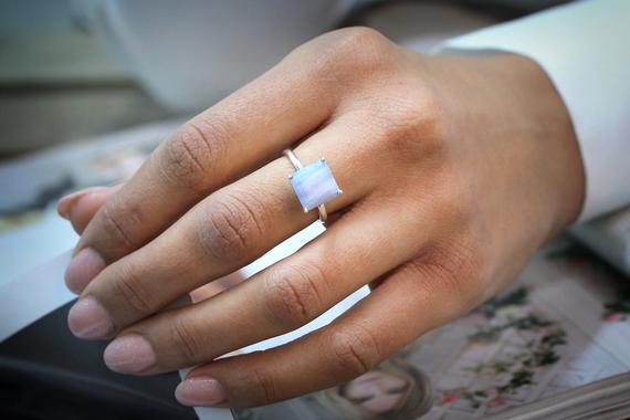 Lace Agate Ring · Square Small Ring · Silver Ring · Stone Ring · Gemstone Fashion Ring · Vintage Ring · Simple Rings