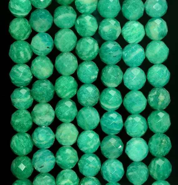 8mm Rare Russian Amazonite Gemstone Green Grade Aaa Faceted Round 8mm Loose Beads 7.5 Inch Half Strand (80006346-491)