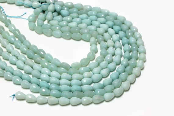 Amazonite Beads,faceted Beads,teardrop Beads,drop Beads,blue Beads,natural Gem Beads,round Drop Beads - Aa Quality - 16" Full Strand