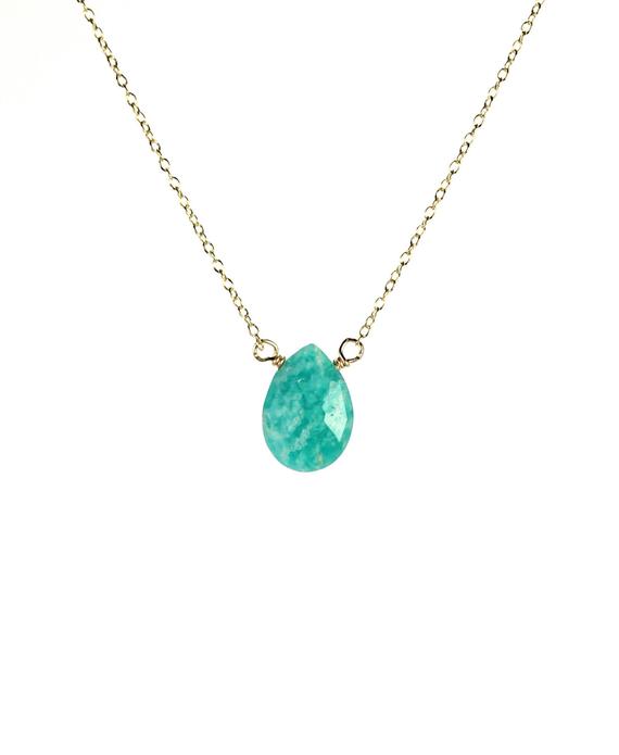 Amazonite Necklace -  Green Amazonite - Gemstone Necklace - August Birthstone - A Wire Wrapped Green Amazonite On A 14k Gold Vermeil Chain