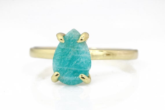 Amazonite Ring · Teardrop Ring · Gemstone Ring · Gold Filled Ring · Gold Ring For Women · Pear Stone Ring · Semiprecious Ring · Custom Rings