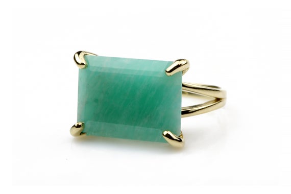 Wide Amazonite Ring · Rectangle Ring · Gemstone Ring · 14k Gold Ring · Custom Size Rings For Women · Rectangular Rings · Emerald Cut Ring