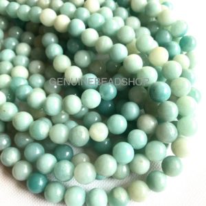 Shop Amazonite Round Beads! Amazonite Smooth Natural Gemstone Round Beads. 4mm/6mm/8mm/10mm. Light&Dark Blue Color, 15mm Inches, Hole 0.8mm | Natural genuine round Amazonite beads for beading and jewelry making.  #jewelry #beads #beadedjewelry #diyjewelry #jewelrymaking #beadstore #beading #affiliate #ad
