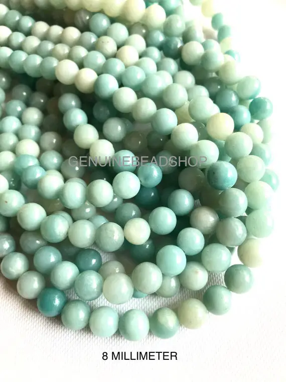 Amazonite Smooth Natural Gemstone Round Beads. 4mm/6mm/8mm/10mm. Light&dark Blue Color, 15mm Inches, Hole 0.8mm