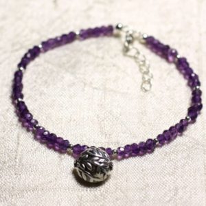 Shop Amethyst Bracelets! Bracelet 925 sterling silver and stone – Amethyst Africa faceted rondelles 3mm | Natural genuine Amethyst bracelets. Buy crystal jewelry, handmade handcrafted artisan jewelry for women.  Unique handmade gift ideas. #jewelry #beadedbracelets #beadedjewelry #gift #shopping #handmadejewelry #fashion #style #product #bracelets #affiliate #ad