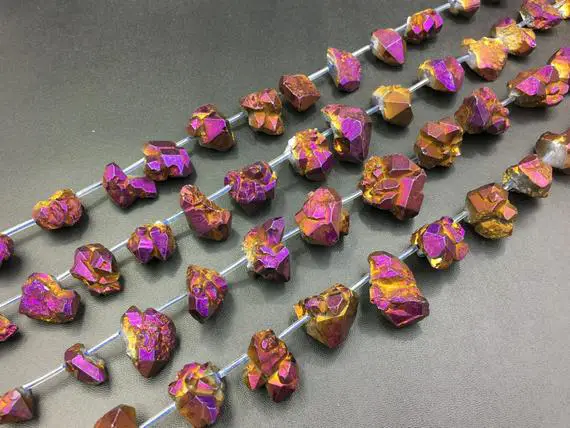 Titanium Purple Amethyst Nuggets Graduated Amethyst Points Plated Amethyst Quartz Nugget Beads Top Drilled Gemstone Amethyst Cluster Beads
