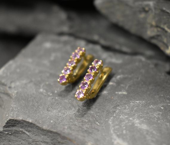 Gold Amethyst Earrings, Amethyst Earrings, Natural Amethyst, February Earrings, Vintage Earrings, Bar Earrings, Purple Earrings, Amethyst