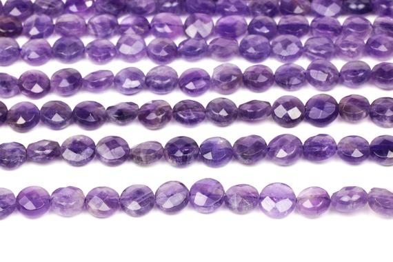 Amethyst Beads,coin Beads,faceted Coins,purple Coins,round Coin Beads,semiprecious Beads,8mm Beads,coin Jewelry  - 16" Full Strand
