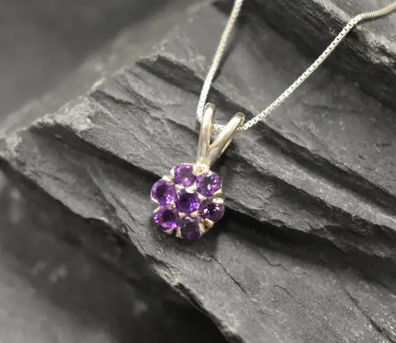 Amethyst Flower Pendant, Natural Amethyst Necklace, February Birthstone Necklace, Purple Pendant, Silver Flower Necklace, Bands By Adina