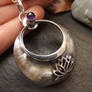 Shop Amethyst Pendants! Silver Crescent Moon lotus pendant with amethyst . silver large crescent three dimensional moon | Natural genuine Amethyst pendants. Buy crystal jewelry, handmade handcrafted artisan jewelry for women.  Unique handmade gift ideas. #jewelry #beadedpendants #beadedjewelry #gift #shopping #handmadejewelry #fashion #style #product #pendants #affiliate #ad