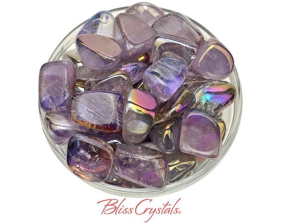 1 Medlrg Amethyst Rainbow Aura Tumbled Stone (8 - 11 Gm) Aka Opal Aura Quartz  Healing Crystal And Stone Meditation Joy Intuition #aa01