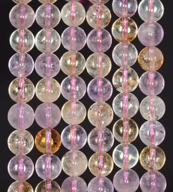 8mm Ametrine Quartz Gemstones Aa Purple Yellow  Round Loose Beads 7.5 Inch Half Strand (90182014-126a)