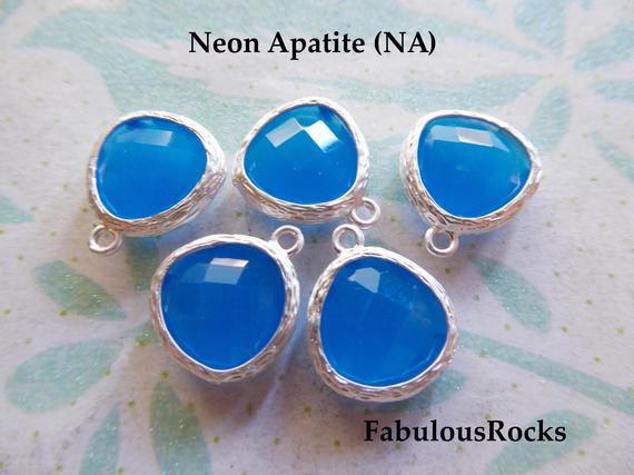 2-50 Pc / Gemstone Gem Pendant Charm / Neon Apatite, 16x13 Mm, Gold Or Silver Plated Bezel / Birthstone Wedding Jewelry Supply, Gp1.na Gp Ll