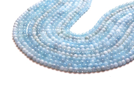 March Birthstone,aquamarine Beads,semiprecious Strand Beads,diy Beads,jewelry Making Supplies,round Ball Beads,natural Beads - 16" Strand