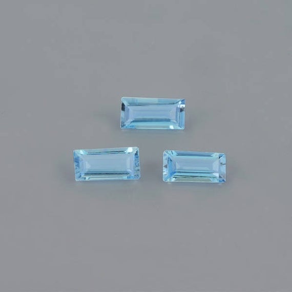 6x3x1.8 Mm Natural Aquamarine Faceted Cut Baguette 3 Pieces 0.79  Cts Loose Gemstone - 100% Natural Genuine Aquamarine Gemstone - Aqblu-1105