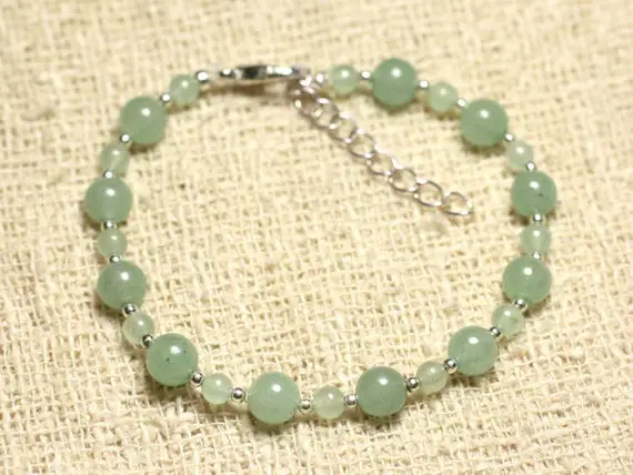 Bracelet 925 Sterling Silver And Stone - Green Aventurine 4 And 6mm