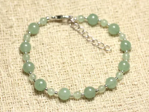 Bracelet Argent 925 Et Pierre - Aventurine Verte 4 Et 6mm