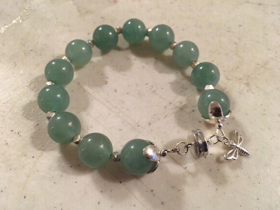 Green Bracelet - Aventurine Gemstone Jewelry - Sterling Silver Jewellery - Chunky - Bee Charm - Beaded