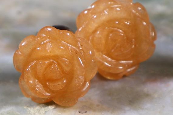 Orange Aventurine Carved Rose Healing Stone Earrings With Positive Healing Energy!