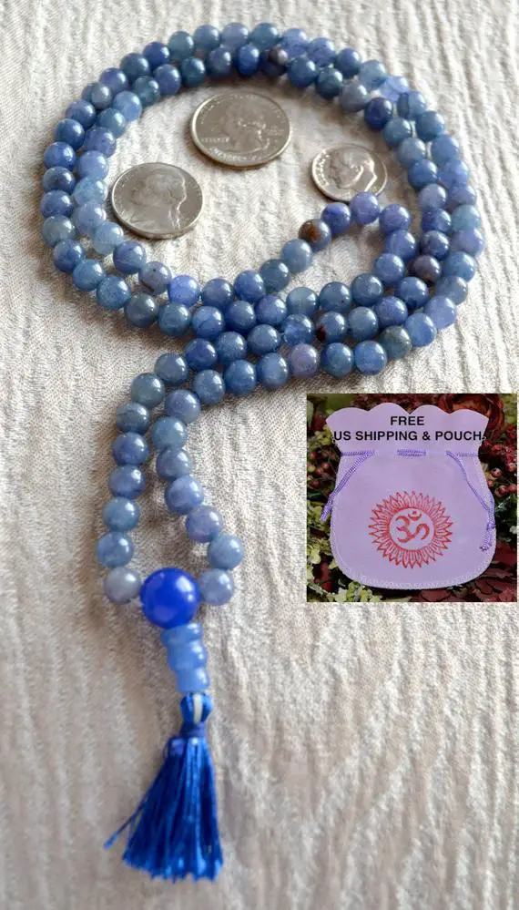 Natural Blue Aventurine Mala Necklace, 108 Mala Beads, Mala Necklace, Mala, Meditation Beads, Mala Beads, Mala Prayer Beads, Knotted