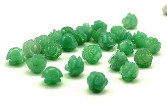 10mm Green Aventurine Gemstone Carved Rose Flower Beads Bulk Lot 5,10,20,30,50 (90187268-002)