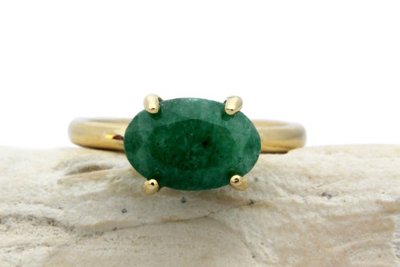 Green Aventurine Ring · Oval Cut Ring · Engagement Ring · 24k Gold Ring · 18k Gold Stack Ring · Gold Stacking Ring · Green Gemstone Ring