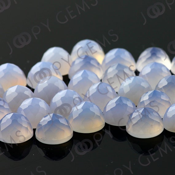 Blue Chalcedony Rose Cut Cabochon 10mm Round -  Per Stone
