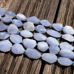 Shop Blue Chalcedony Beads! Blue Chalcedony 9-16mm faceted beads (ETB00435) | Natural genuine beads Blue Chalcedony beads for beading and jewelry making.  #jewelry #beads #beadedjewelry #diyjewelry #jewelrymaking #beadstore #beading #affiliate #ad