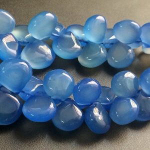 Shop Blue Chalcedony Bead Shapes! 7-8mm Blue Chalcedony Plain Heart Beads, Blue Chalcedony Briolettes, Chalcedony Heart, Blue Chalcedony For Necklace (3.5IN To 7IN Options) | Natural genuine other-shape Blue Chalcedony beads for beading and jewelry making.  #jewelry #beads #beadedjewelry #diyjewelry #jewelrymaking #beadstore #beading #affiliate #ad