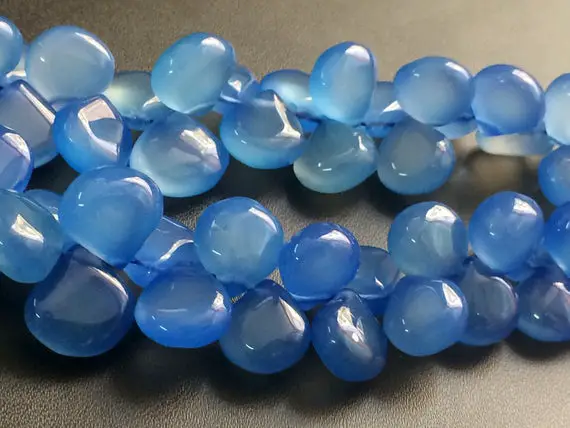 7-8mm Blue Chalcedony Plain Heart Beads, Blue Chalcedony Briolettes, Chalcedony Heart, Blue Chalcedony For Necklace (3.5in To 7in Options)