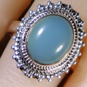 Shop Blue Chalcedony Rings! Blue Chalcedony Healing Stone Ring, 925 Silver, Size 8, with Positive Healing Energy! | Natural genuine Blue Chalcedony rings, simple unique handcrafted gemstone rings. #rings #jewelry #shopping #gift #handmade #fashion #style #affiliate #ad