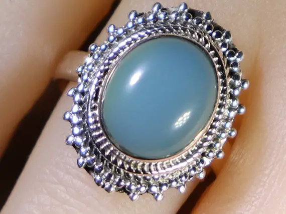 Blue Chalcedony Healing Stone Ring, 925 Silver, Size 8, With Positive Healing Energy!