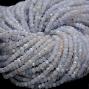 Shop Blue Lace Agate Beads! 3x2MM Chalcedony Blue Lace Agate Gemstone Grade AA Micro Faceted Rondelle Beads 15.5 inch BULK LOT 1,2,6,12 and 50(80006543-A205) | Natural genuine beads Blue Lace Agate beads for beading and jewelry making.  #jewelry #beads #beadedjewelry #diyjewelry #jewelrymaking #beadstore #beading #affiliate #ad