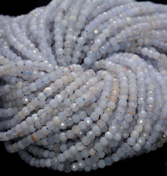 3x2mm Chalcedony Blue Lace Agate Gemstone Grade Aa Micro Faceted Rondelle Beads 15.5 Inch Bulk Lot 1,2,6,12 And 50(80006543-a205)